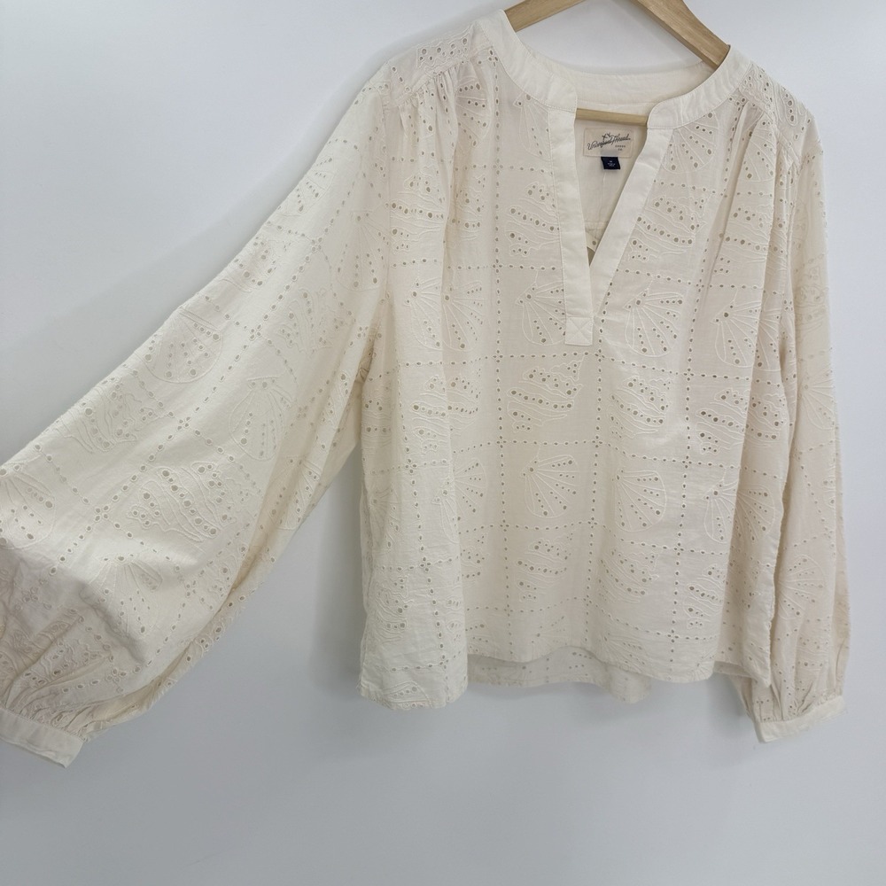 NWT Universal Thread Ivory Balloon Sleeve Eyelet Popover Blouse Sz M Boho Preppy - Picture 4 of 9